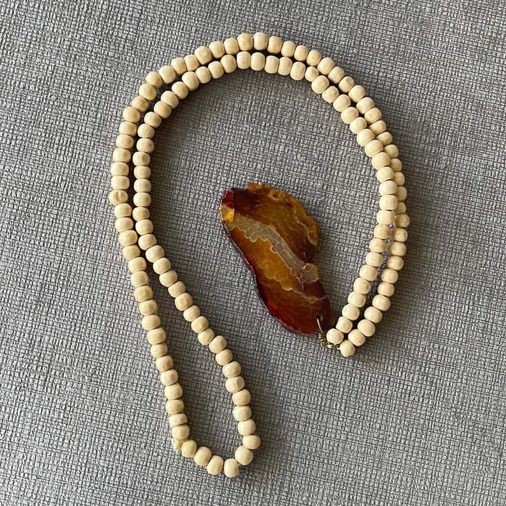 Handmade Beaded Necklace. Beautiful stone and beads.  Can be worn with so much!